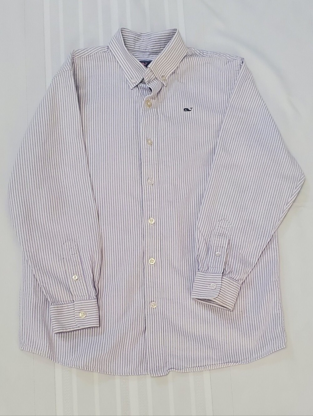 Vineyard Vines Boys Oxford Button-Down Shirt in White/Lavender Stripes